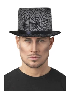 Spider Web Top Hat Adults Halloween Silver Glitter Ladies Fancy Dress - Picture 1 of 1