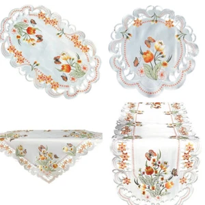 Orange Tulpen und Schmetterlinge Tischläufer Tischdecke Mitteldecke gestickt - Bild 1 von 17