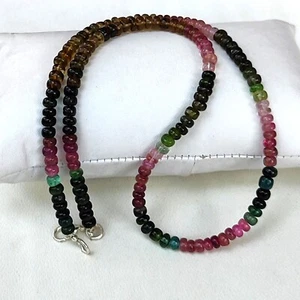 Natural Rainbow Tourmaline Gems 5 mm Size Smooth Rondelle Beads 17.5" Necklace - Picture 1 of 7