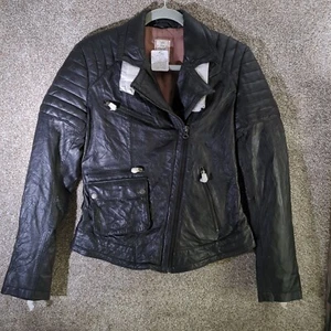 We The Free People Incredibly Soft Lamb's Leather Jacket UK 8 to 10 Ladies Black - Picture 1 of 4