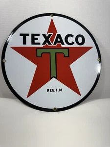 Texaco Replica Advertising Sign Porcelain Enamel Ande Rooney 11.25” Diameter - Picture 1 of 3