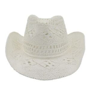 Straw Summer Cowboy Cowgirl Hat Hand Knitting Western Hollow Out Womens Sun Hat 