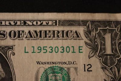 [MARCH 1, 1953] ONE DOLLAR FANCY BIRTHDAY NOTE  SN  L 19530301 E - Image 1 of 3