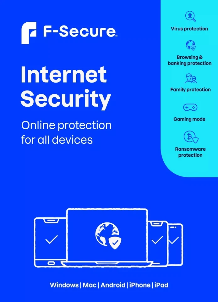F-SECURE INTERNET SECURITY 2025 -  PC MAC ANDROID FOR 3 DEVICE  1 YEAR - BY POST - Image 1 of 1