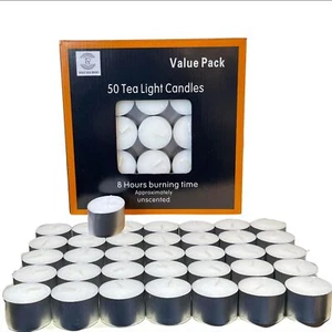 Tea Night Lights Candles 8 HOUR LONG BURN Unscented Tealights 50/100/200/500 PCS - Picture 1 of 12