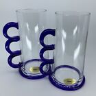 VTG Abigail’s Czech Republic Barware Clear Art Glass Blue Finger Loops Beer Mugs