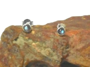 LABRADORIT Sterling Silber 925 Edelstein Ohrringe Ohrstecker - 4 mm - Picture 1 of 4