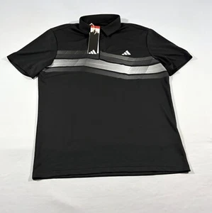Adidas Mens Black Core Chest Stripe Short Sleeve Golf Casual Polo Shirt Sz M NWT - Picture 1 of 11