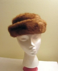 Vintage Mink Pillbox Style Hat Classic Style Rich Cinnamon Color - Picture 1 of 1