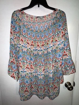 Blusa para mujer Valerie Stevens talla grande 1X boho transparente top floral mangas acampanadas Foto 1 de 3