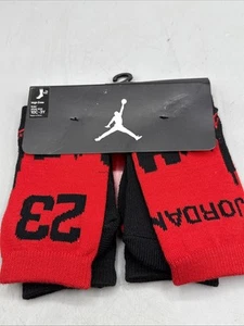 Michael Jordan 23 Socks Kids High Crew 10C-3Y Black & Red 2 Pair NEW Jumpman - Picture 1 of 4