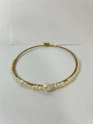 NWD ZARA 女式金色声明白色人造珍珠项链项链 O3068A 阅读* — 第 1/4 张图片