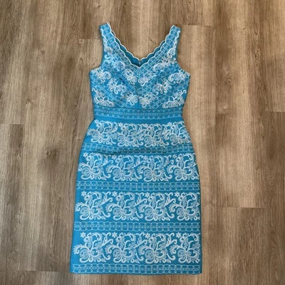 Vestido Vaina Antonio Melani Mujer Azul Bordado Talla 2 Vieira Sin Mangas Foto 1 de 4