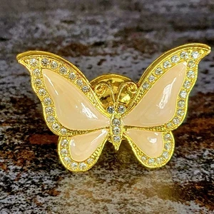 8 Schmetterling Knöpfe Schrankgriffe Schublade beige Emaille Diamant Strass mit Schrauben - Bild 1 von 4