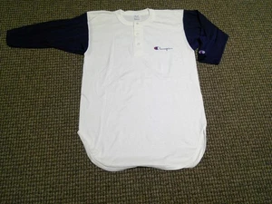 Vtg 80's CHAMPION 2 Tone 3/4 Sleeve Baseball Jersey Henley Shirt M/L NWOT USA - Picture 1 of 4