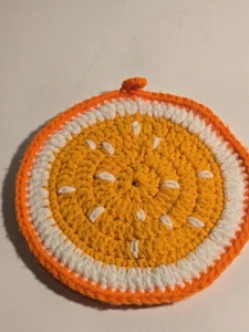 Vintage Crochet Orange Slice Pot Holder. Mcm Fruit Decor - Picture 1 of 6