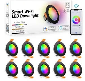 Smart 2 Inch Recessed Lighting, WiFi LED Downlight 5W 120V ALEXA GOOGLE 10 PACK - Picture 1 of 11