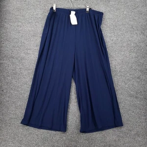 NEW Slinky Brand Pants Womens 1X Plus Blue Wide Leg Crop Palazzo Hi Rise Pull On - Picture 1 of 11
