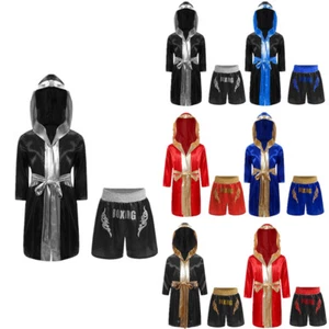 Boys Sets Hooded Outfit Boxing Suit Comfortable Costume Smooth Robe Cosplay - Picture 1 of 44
