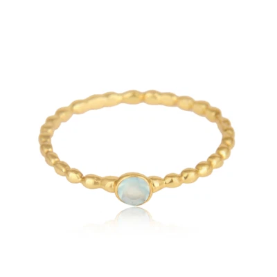 Anel de banda de contas folheado a ouro amarelo Eternity com pedra natural de calcedônia aquática - Imagem 1 de 4