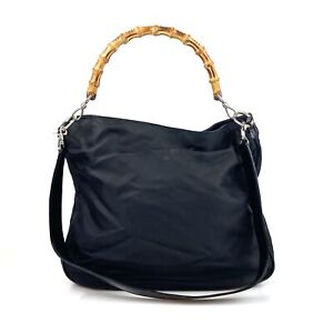 Gucci Bag Handbag Bamboo NYLON 2way Black 001 2123 1577 Authentic