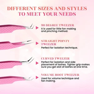Fiber Tip Tweezers for Eyelash Extensions (Set of 4)|Professional Lash Extension - Picture 1 of 8