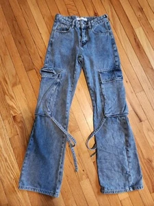 Altar'd State 24 Medium Wash Wide Leg Painters Cargo Loose Straight Blue Jeans - Picture 1 of 11