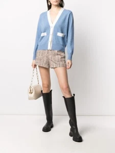 Sandro Paris Lucas Blue Pointelle Knit Cardigan Pearl Buttons Size 2 - Picture 1 of 11