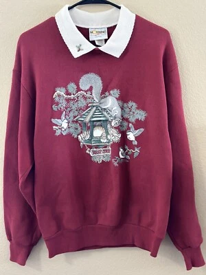 Sudadera De Colección Naturaleza Para Mujer Mediana Gatito Pájaros Ardilla Linda Vacaciones Navidad” Foto 1 de 4