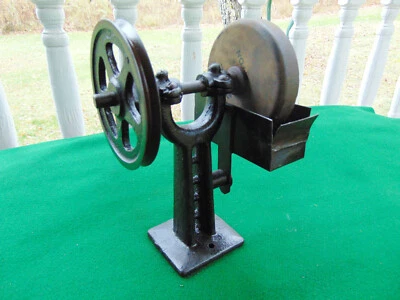 Vintage Cast Iron Pedestal Bench Arbor V-belt WET STONE KNIFE TOOL SHARPENER - Image 1 of 4