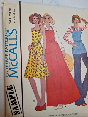 Apron Butcher CUT Full Sample S M L McCalls Sewing Pattern VTG Long Short Pocket - Image 1 of 4