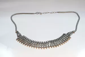 Antico Collier Vintage con Pietre Bianche Rivestito Cromo Esha Randel del 1940 - Foto 1 di 10