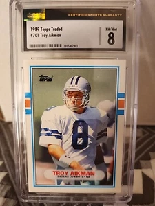 1989 Topps Traded #70T Troy Aikman RC CGC 8 NM-MT - Picture 1 of 2