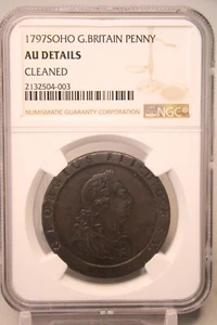 1797 SOHO Britain Penny NGC AU Detail Cleaned #4003 - Picture 1 of 4