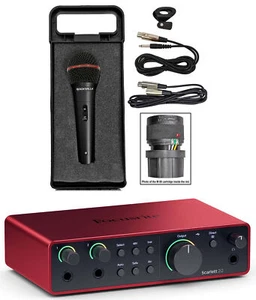 Focusrite Scarlett 2i2 4th Gen Studio Recording USB Audio Interface+Software+Mic - Picture 1 of 12