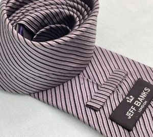 100% Silk Tie Jeff Banks London Striped Pre-Loved Corporate Wear Purple Grey - Picture 1 of 9
