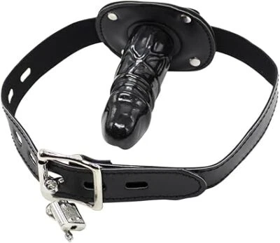 SIXFEELINGS Abschliessbare Dildoknebel Mund Knebel, Schwarz Fetisch Bondage Penis Kneb