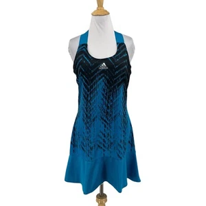 Adidas Tank Dress Womens L Large Black Cyan Primeblue Padded Shelf Bra Tennis - Picture 1 of 16