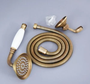Antique Brass Ceramics Handheld Shower Head Sprayer +1.5m Hose + Bracket Ghh114 - Picture 1 of 8