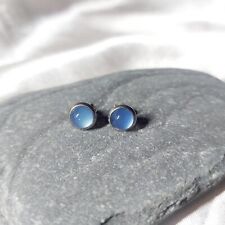 Blue Chalcedony natural gemstones 6mm handmade stainless Steel stud Earrings