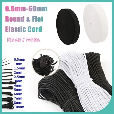 HOMEDIYER Weiß/schwarzes Gummiband 0.5mm-60mm Rundes & Flache Spannband zum Nähen DIY