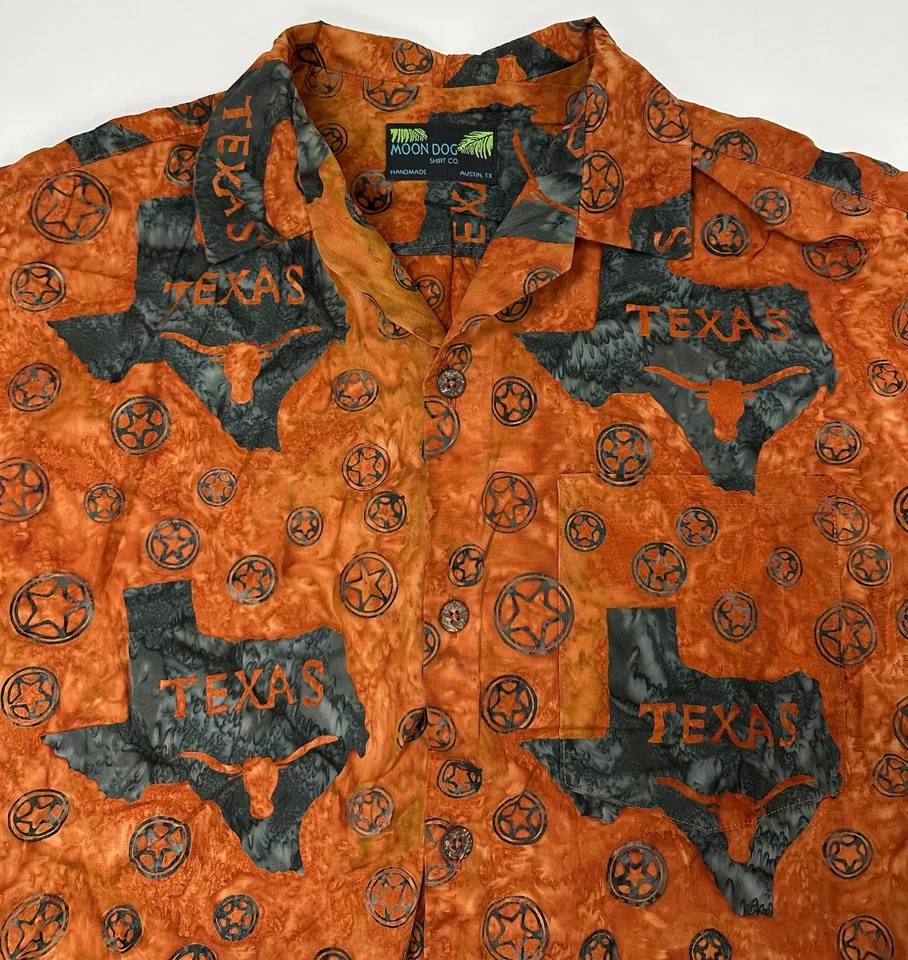 Texas Longhorns Shirt Men XL Moon Dog Austin Football Handmade Batik Hawaiian - Image 1 of 4