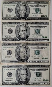 (4) Old Vintage $20 Twenty Dollar Bills (1996 & 2001) - Picture 1 of 2
