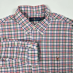 Polo Ralph Lauren Para Hombres XL Cuadros Cuadros Botones Rojo Verde Camisa Navidad - Imagen 1 de 8