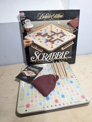 US Scrabble Deluxe Edition Turntable Rotating Board Game MB 1989 Plastic Tiles - Image 1 of 4