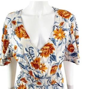 Maxi Vestido The Label By Anthropologie Naranja Cuello en V En Niveles Floral Talla L - Imagen 1 de 14