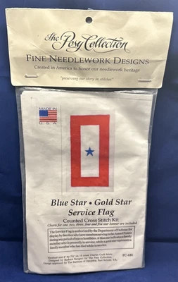 Posy Collection Blue Gold Star Service Flag Counted Cross Stitch Kit Retired NIP - Image 1 of 4