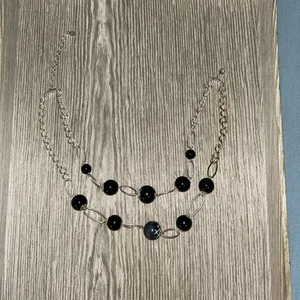 Vintage Robert Rose Black Beaded Silver Tone Chain Necklace - Picture 1 of 8