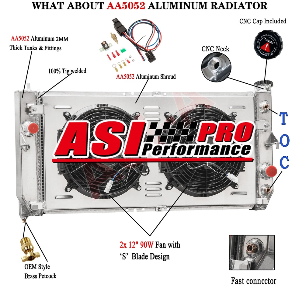 3 Row Radiator+Shroud Fan For 2000-2005,03 Buick LeSabre Pontiac Bonneville 3.8L Foto 1 de 4