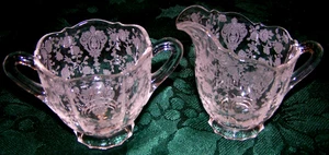 Schönes klares Vintage Rosenspitze elegantes Glas Milchkännchen & Zucker - Bild 1 von 2